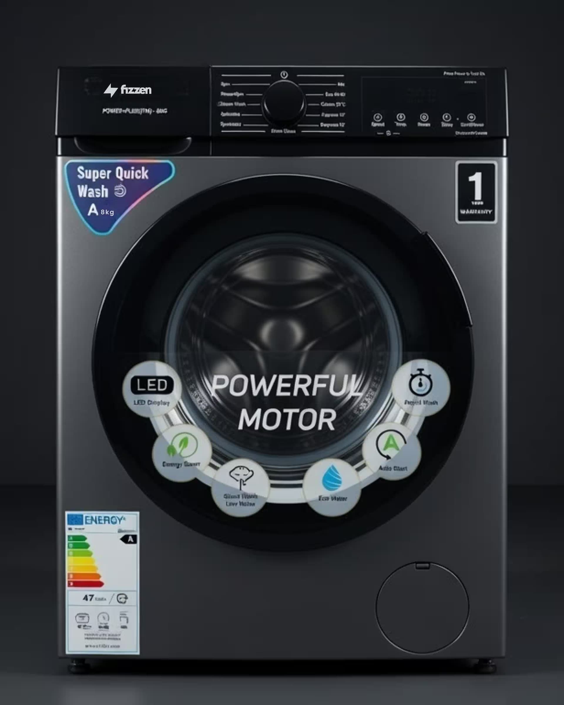Máquina de lavar roupa automática de carregamento frontal, 8 kg.