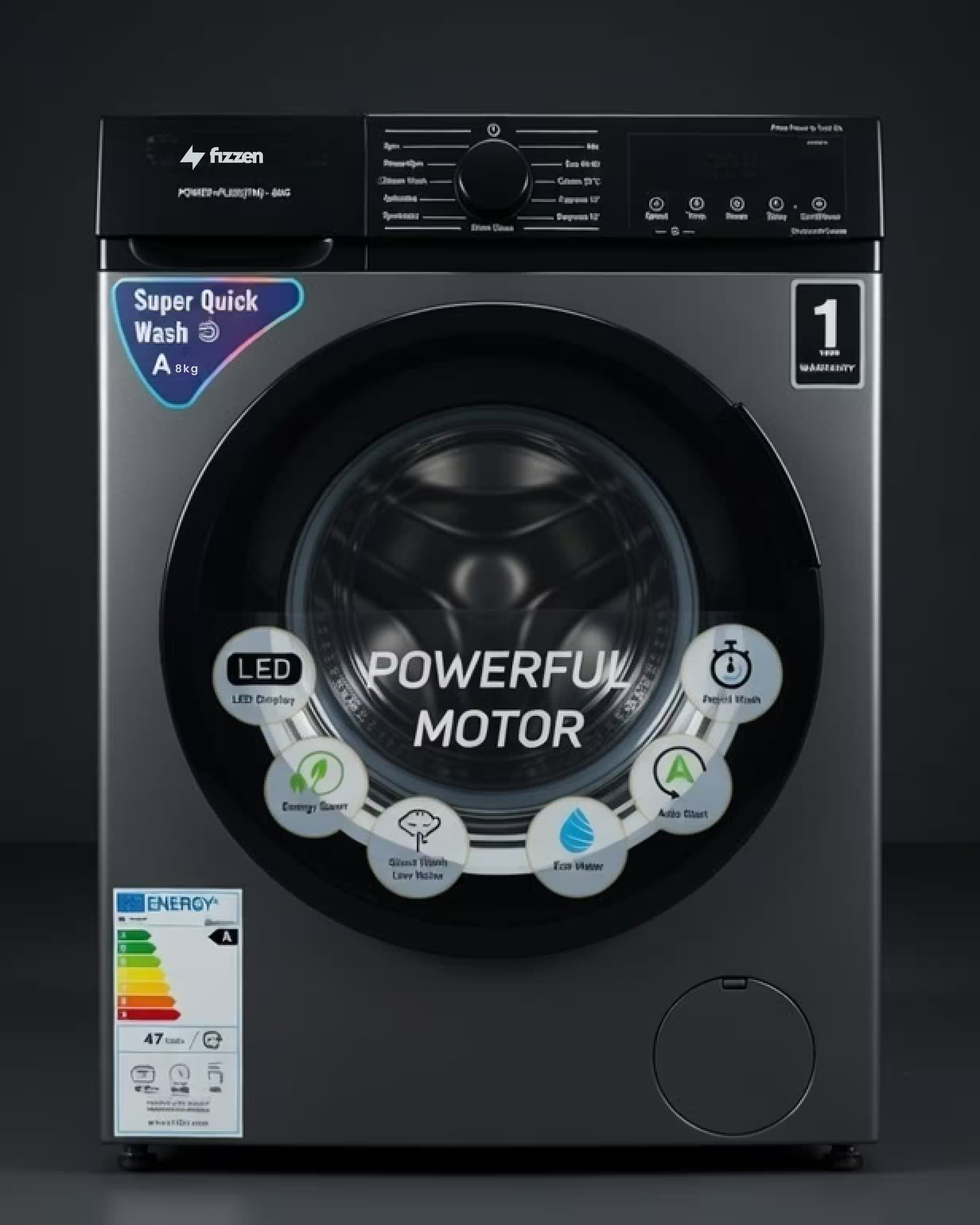 Máquina de lavar roupa automática de carregamento frontal, 8 kg.