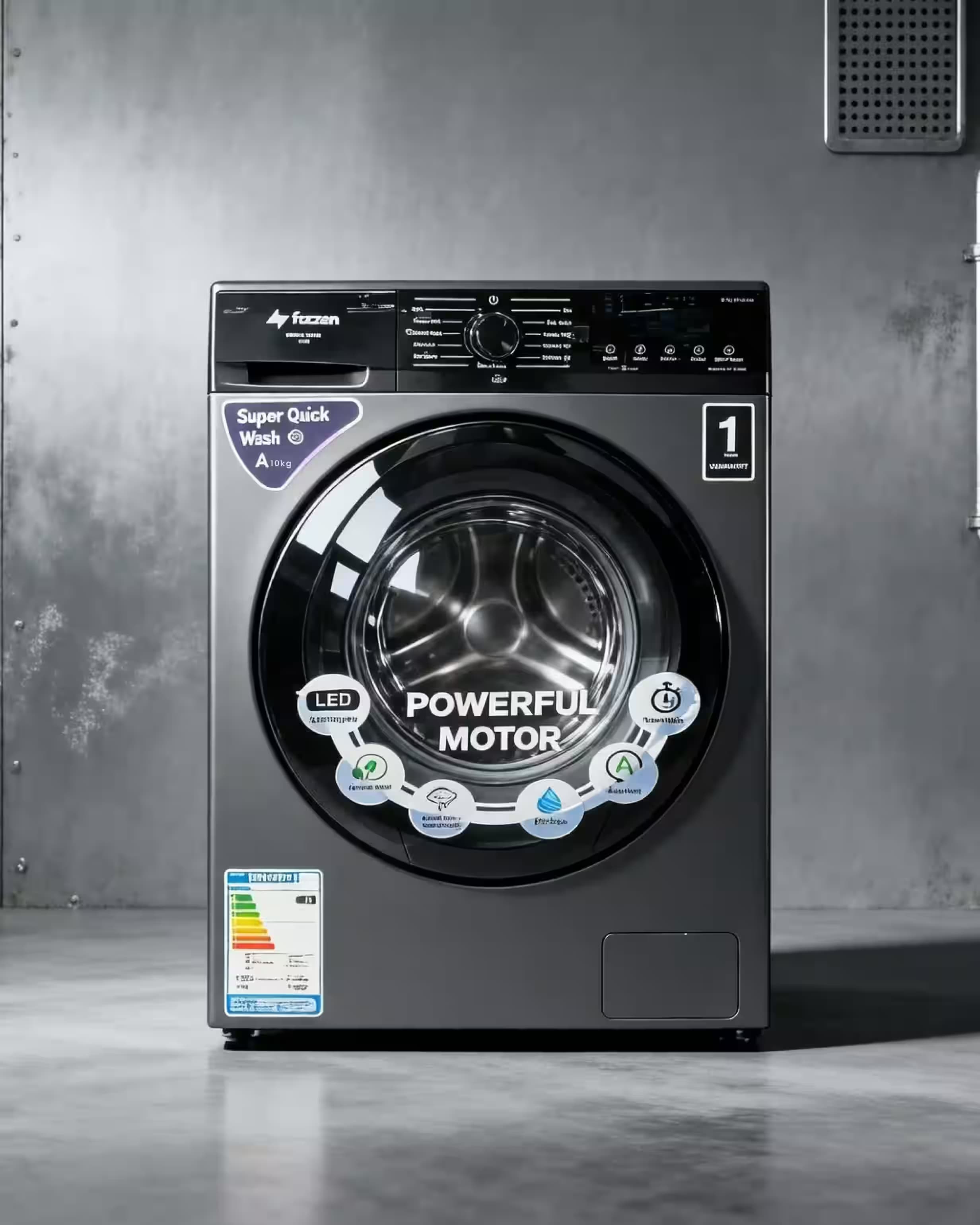 Máquina de lavar roupa automática de carregamento frontal, 10 kg.