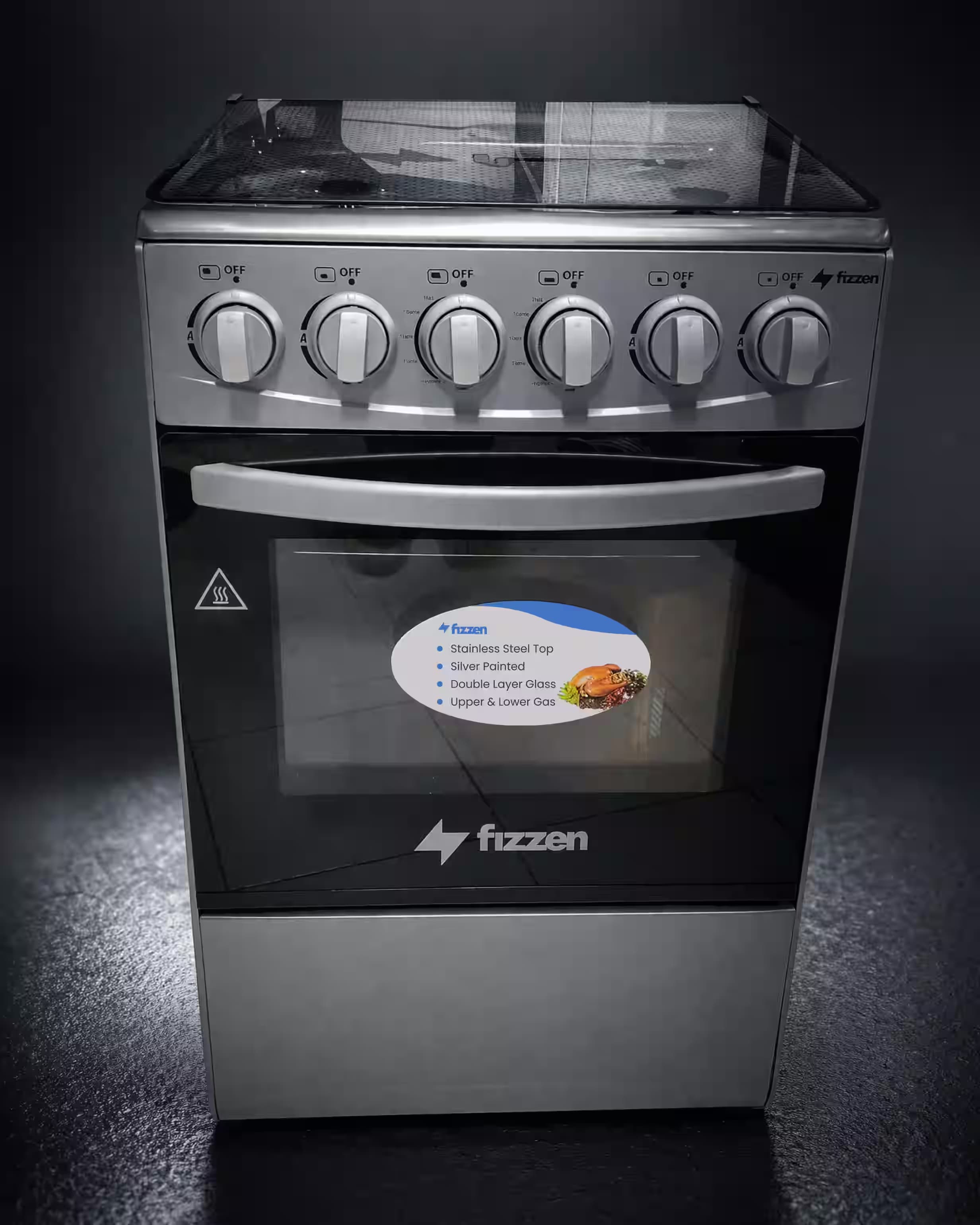 Fogão manual Fizzen 50*50 com 4 queimadores a gás e dois queimadores - Prata
