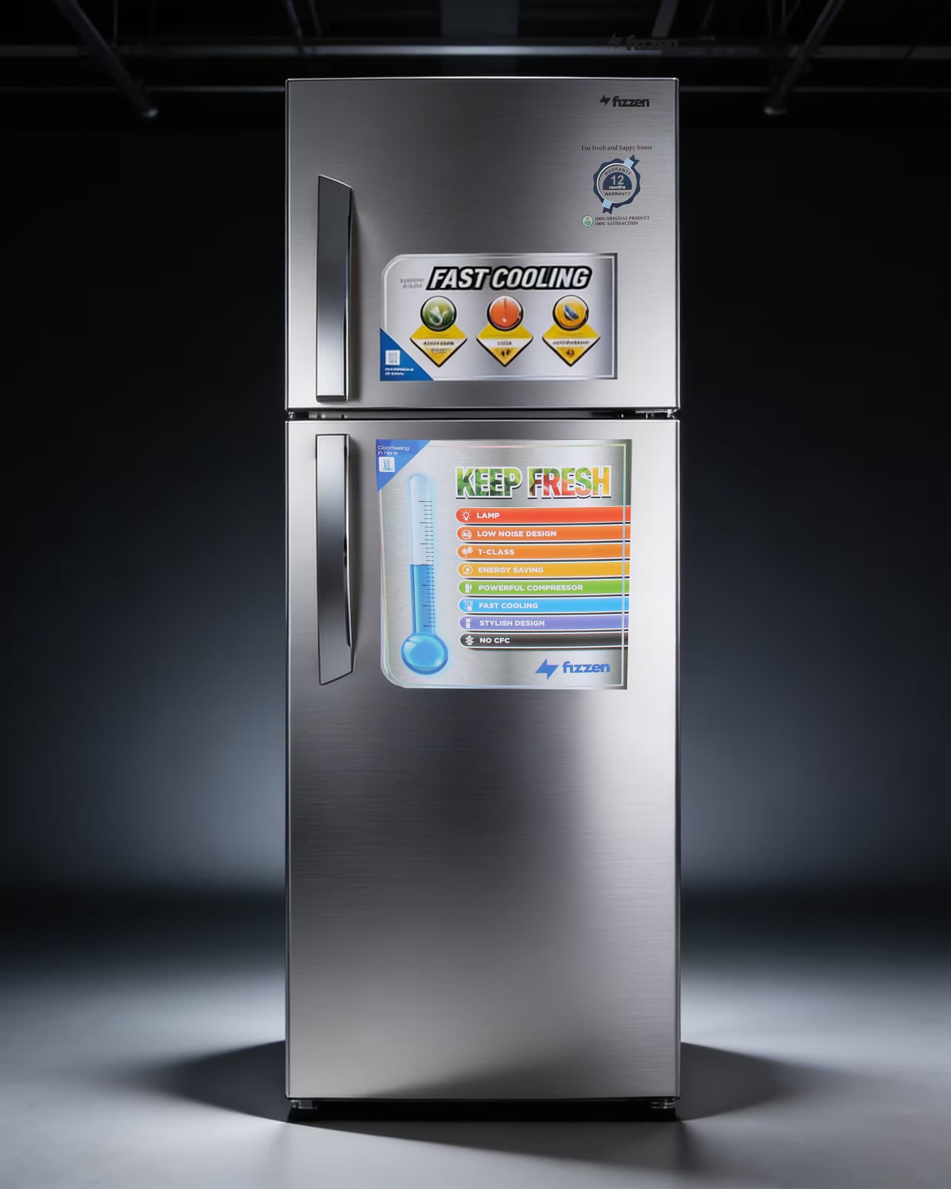 Refrigerador com freezer superior de 410 litros e função de descongelamento