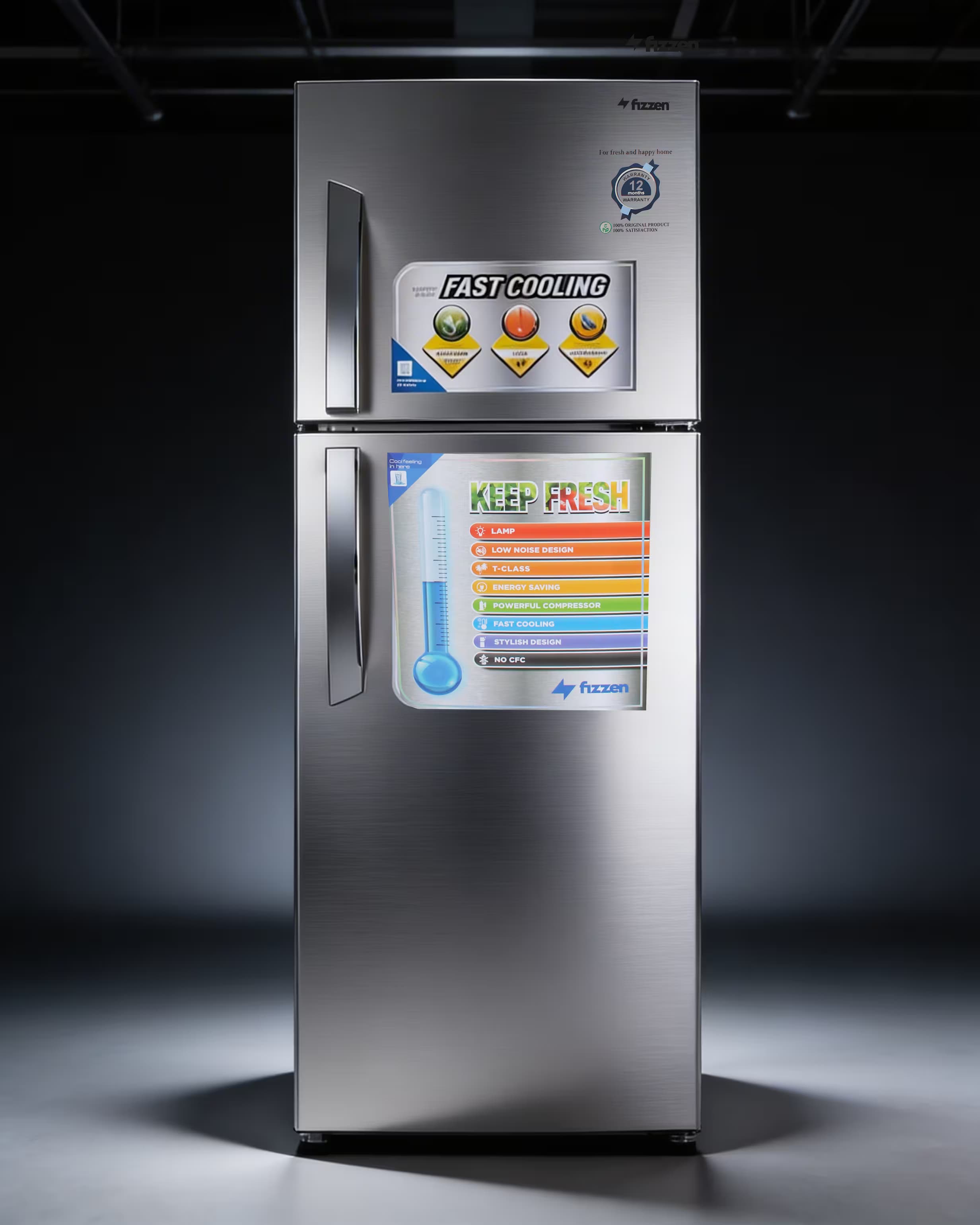 Refrigerador com freezer superior de 410 litros e função de descongelamento