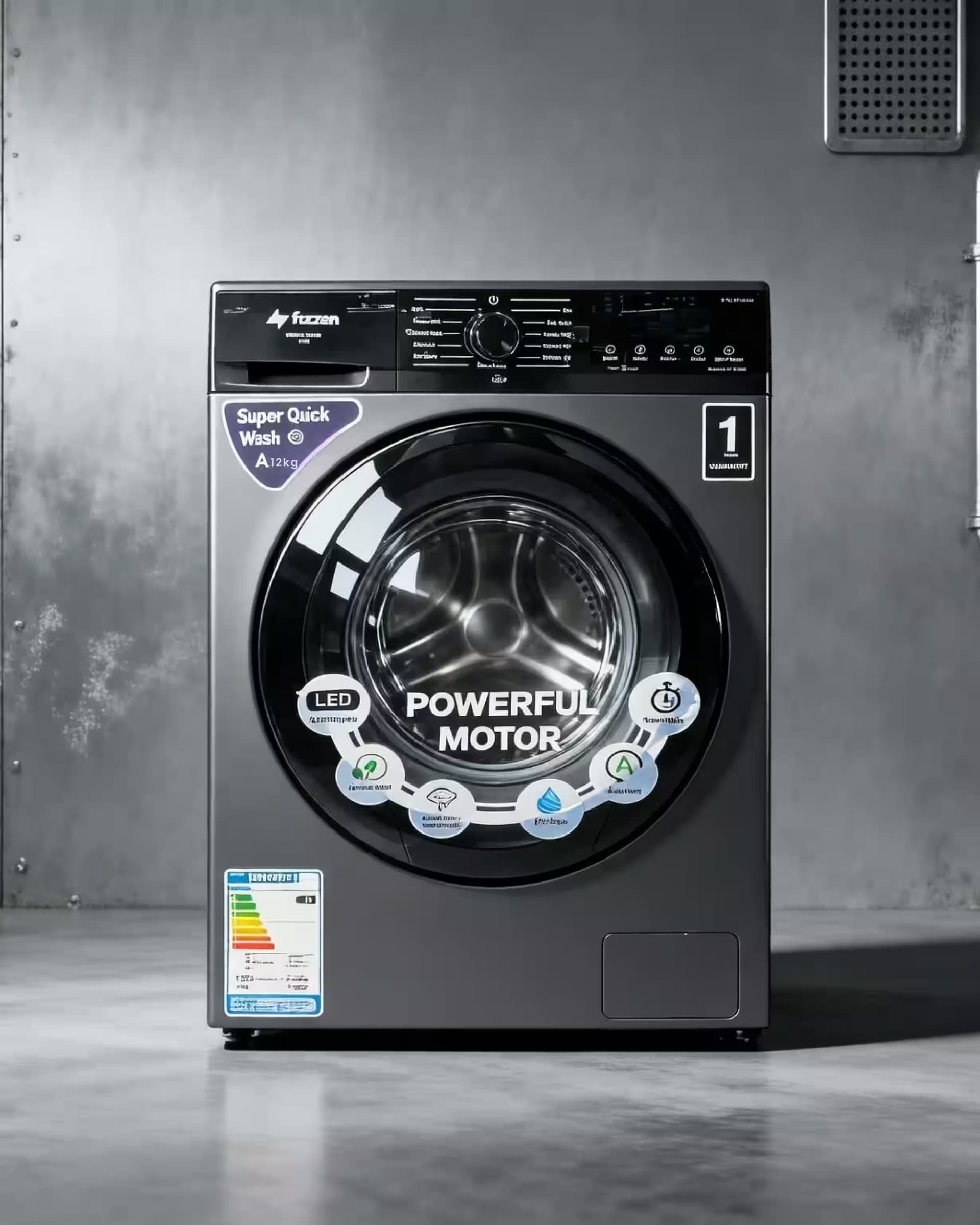 Máquina de lavar roupa automática de carregamento frontal, 12 kg.