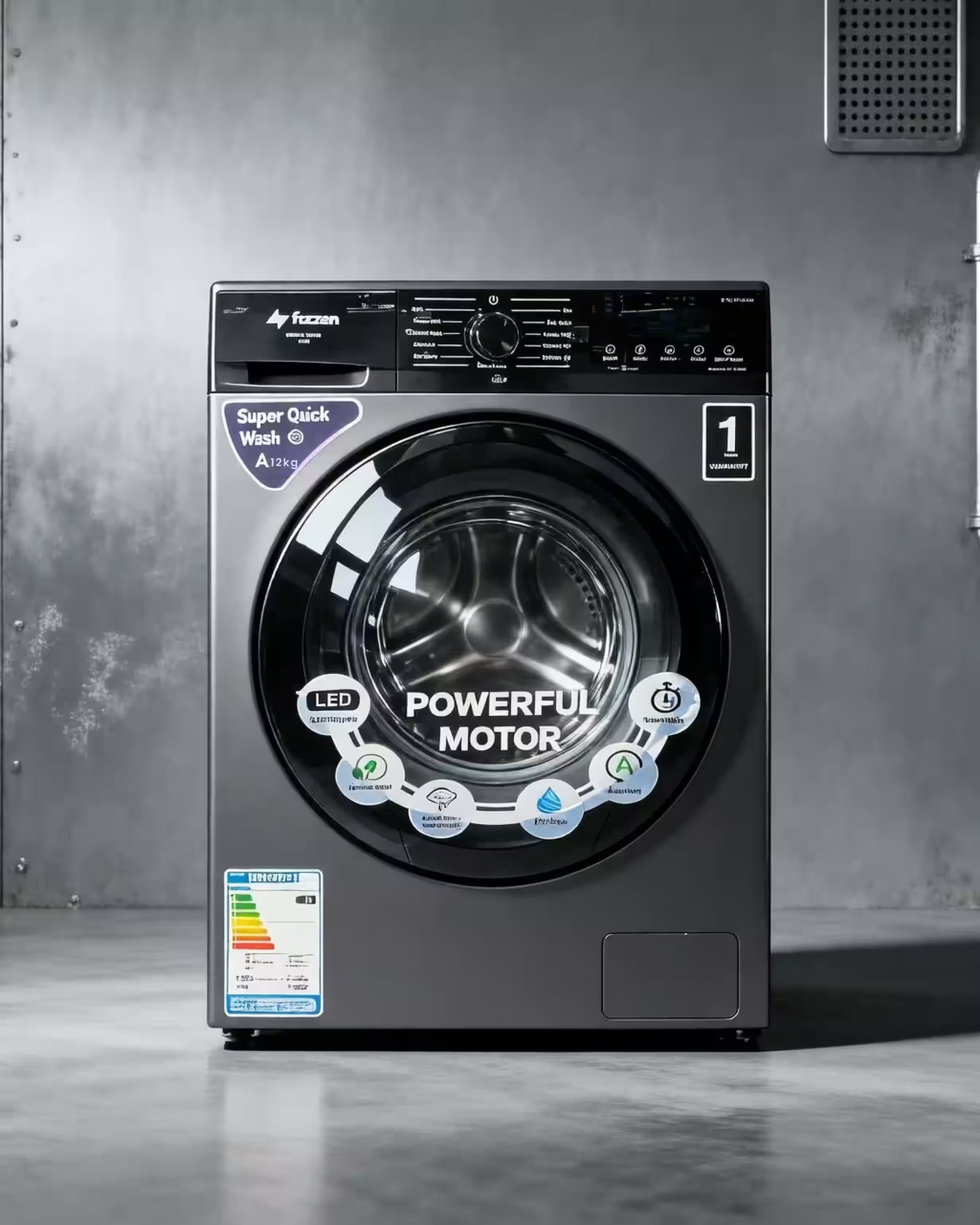 Máquina de lavar roupa automática de carregamento frontal, 12 kg.